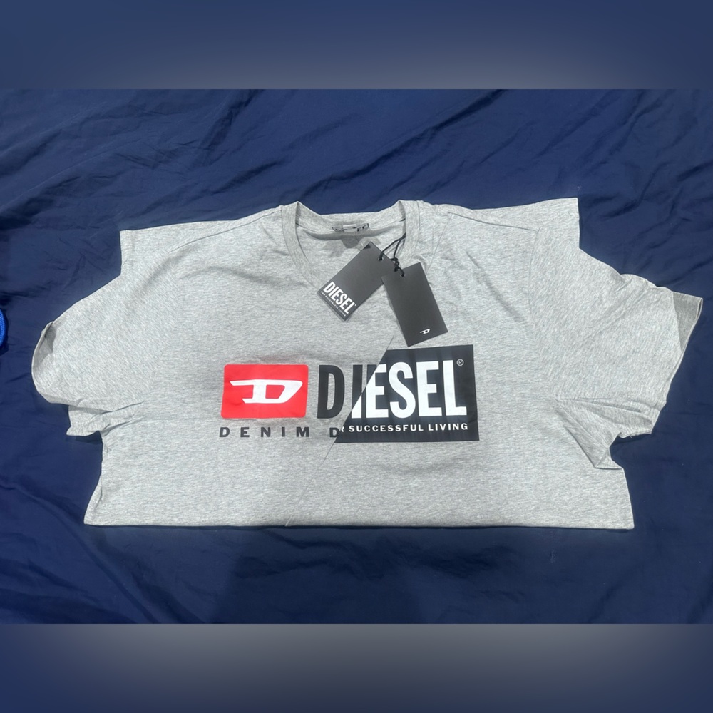 Diesel Light Grey Tee with Black and Red Logo